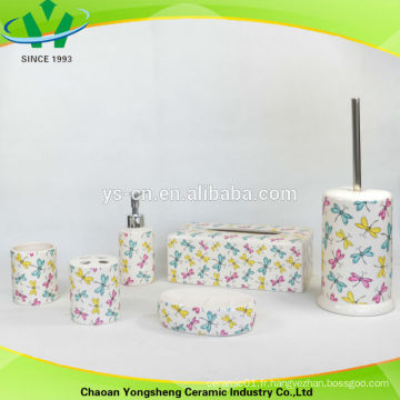 Ensemble d&#39;accessoires de salle de bains en céramique colorée de libellule 2014